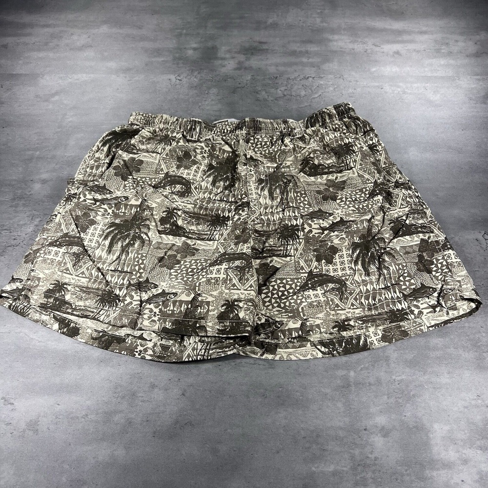 Columbia PFG Fishing Shorts Mens L Tan Tropical Fish Print Mesh Lined 6" Inseam